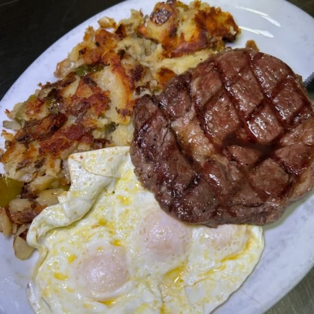 Ground Beef Steak & Eggs.