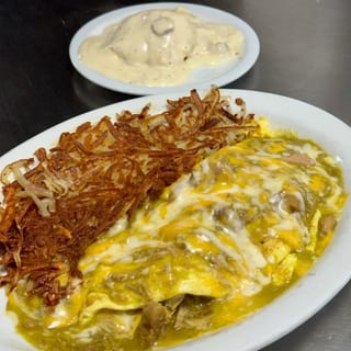 Homemade Pork Chile Verde Omelette